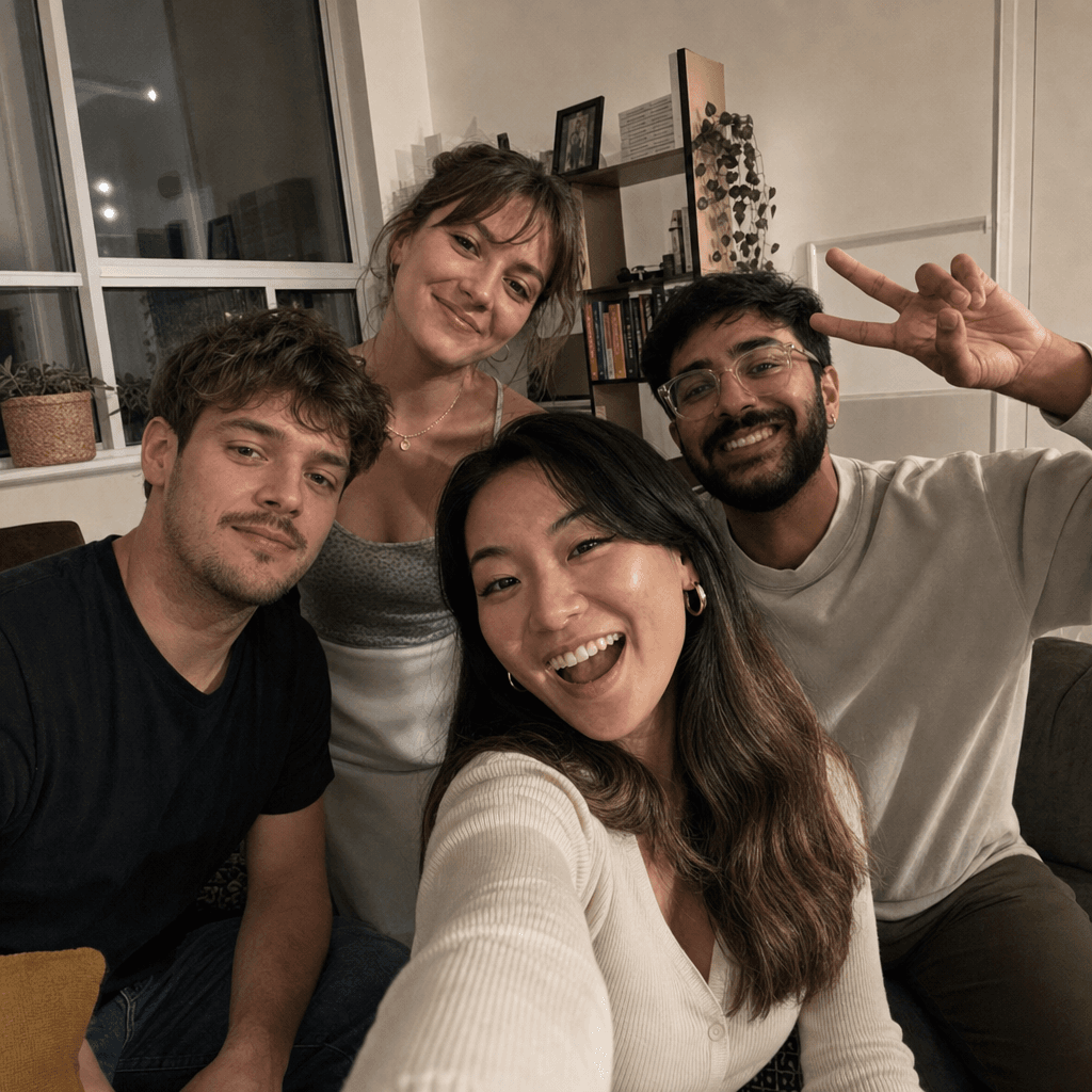 Kate celebrating a game night with three friends