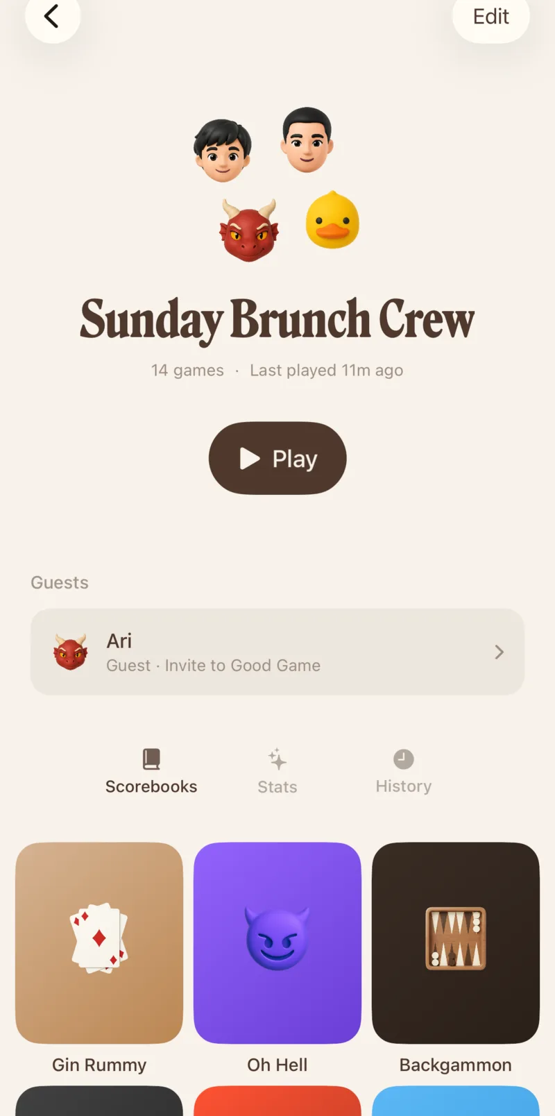 Sunday Brunch Crew group detail in Good Game